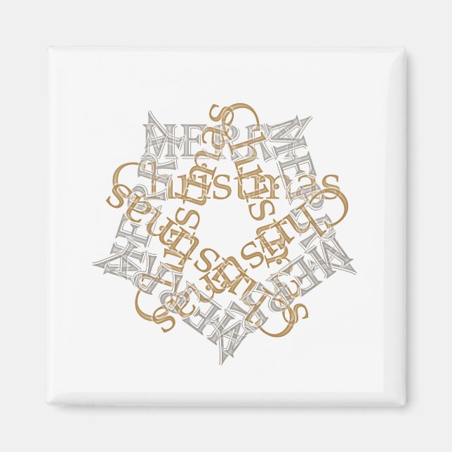 Imán Navidades clásicos de oro plateado Star Calligraph (Frente)