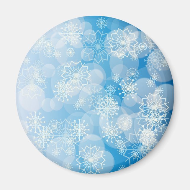 Imán Navidades con copos de nieve en un fondo azul (Frente)