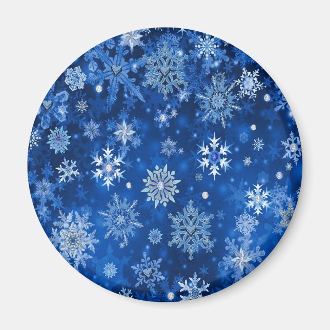 Imán Navidades Copos de nieve azules y plateados (Frente)