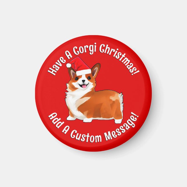 Imán Navidades Corgi Dog Con Santa Hat (Frente)