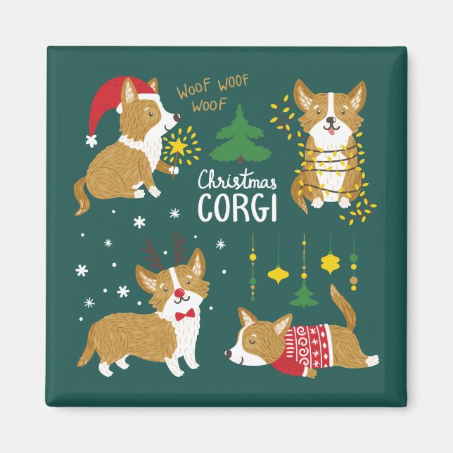 Imán Navidades Corgi | Woof Woof Woof (Frente)