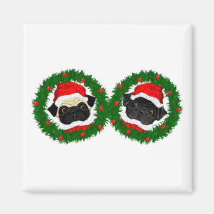 Imán Navidades cortan Pug Negro y Fawn Pug Santa
