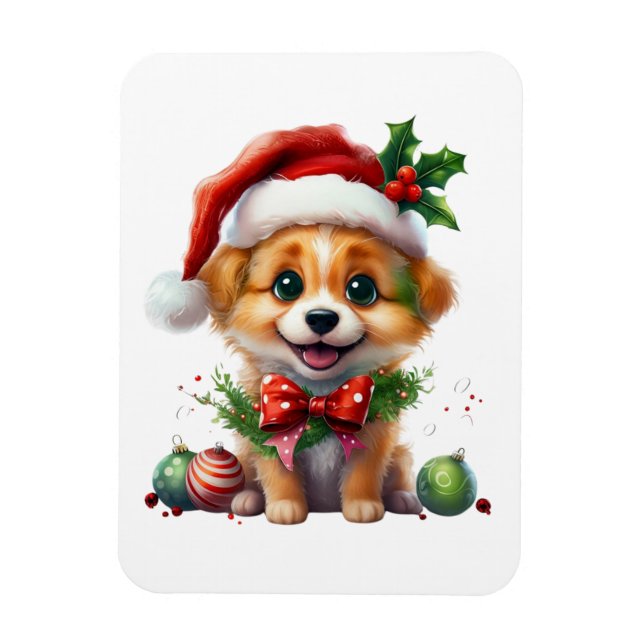 Imán Navidades cortos con Santa Hat y Bow (Vertical)