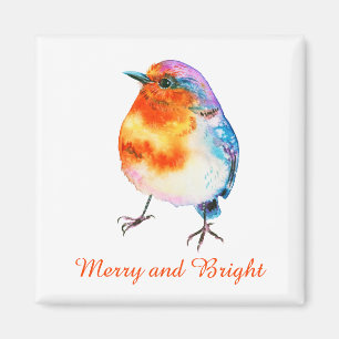 Imán Navidades curos Robin Watercolor Merry y Bright