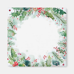 Imán Navidades de acuarela Borde Holly y Berries