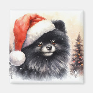 Imán Navidades de acuarela de color pomerano negro