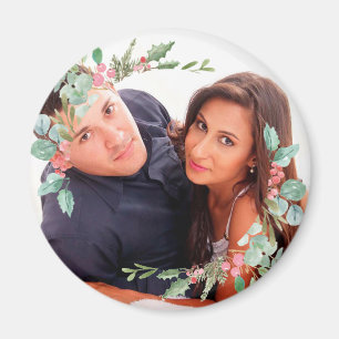 Imán Navidades de acuarela Holly Jolly Couple foto