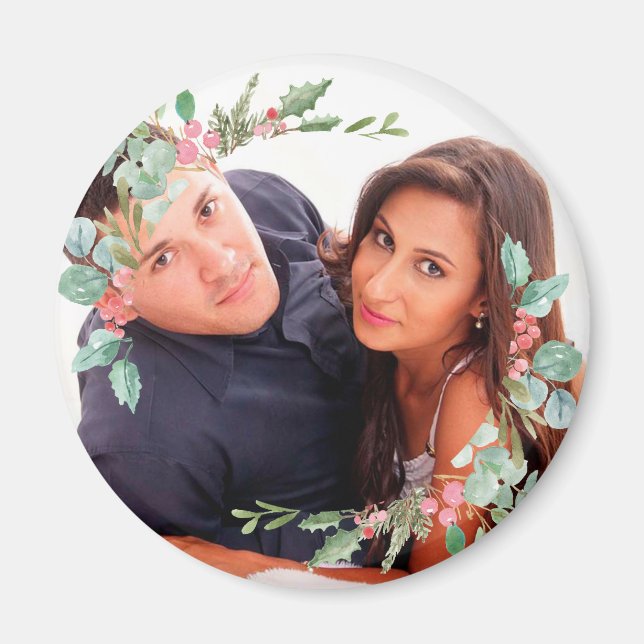 Imán Navidades de acuarela Holly Jolly Couple foto (Frente)