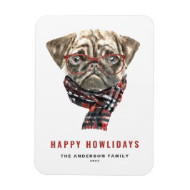 Imán Navidades de acuarela Pug Happy Howlidays