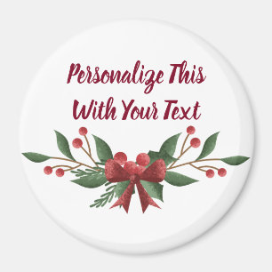 Imán Navidades de aguijones de texto y berry personaliz