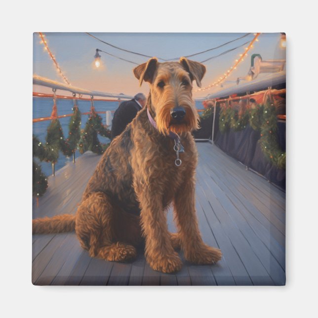 Imán Navidades de Airedale en crucero: Atractiva fiesta (Frente)