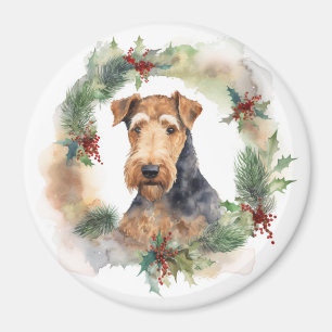 Imán Navidades de Airedale Wreath Festive Pup