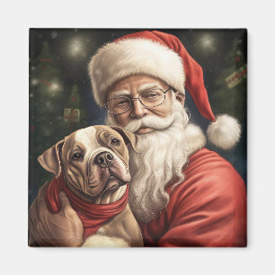 Imán Navidades de American Staffordshire con Santa Clau
