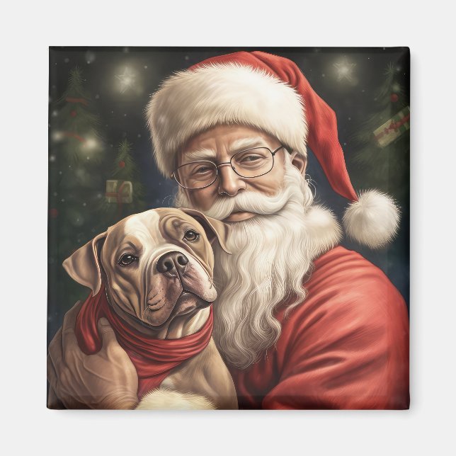 Imán Navidades de American Staffordshire con Santa Clau (Frente)
