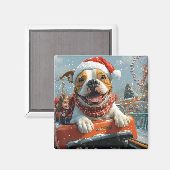 Imán Navidades de American Staffordshire Dog (Anverso/Reverso)
