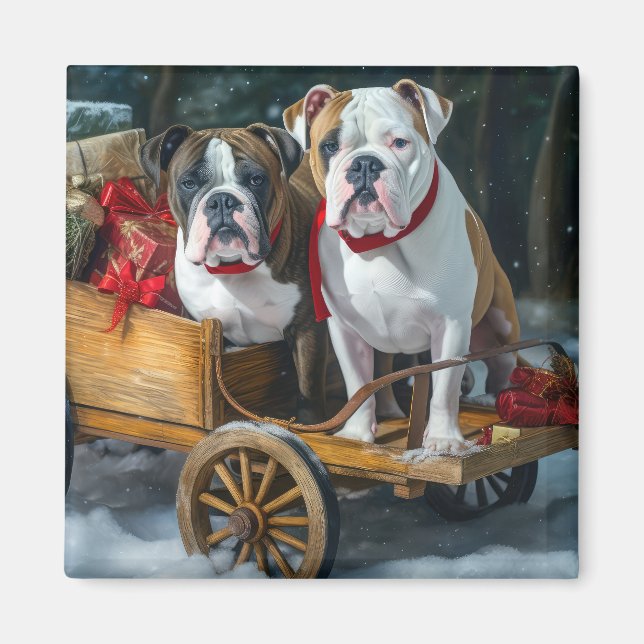 Imán Navidades de American Staffordshire Snowy Sleigh (Frente)