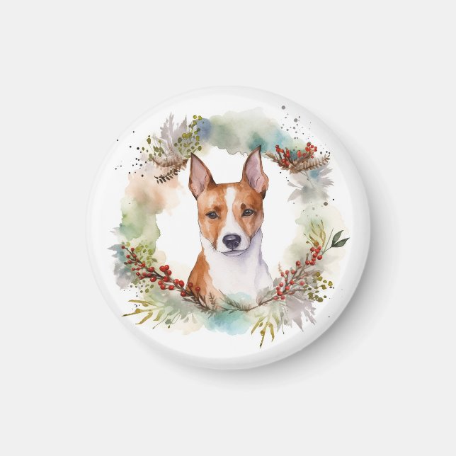Imán Navidades de Basenji Wreath Festive Pup (Frente)
