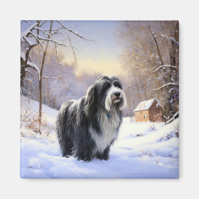 Imán Navidades De Beart Collie Let It Snow (Frente)