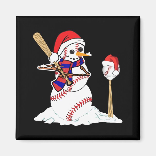 Imán Navidades de béisbol Snowman jugando al béisbol (Frente)