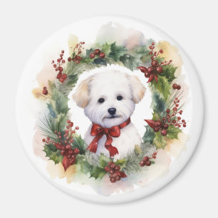 Imán Navidades de Bichon Frise Wreath Festimes Pup