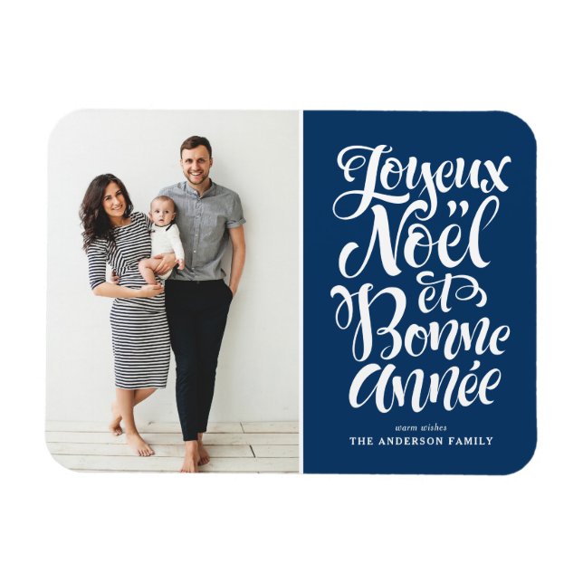 Imán Navidades de Blue Joyeux Noël et Bonne Année Foto (Horizontal)
