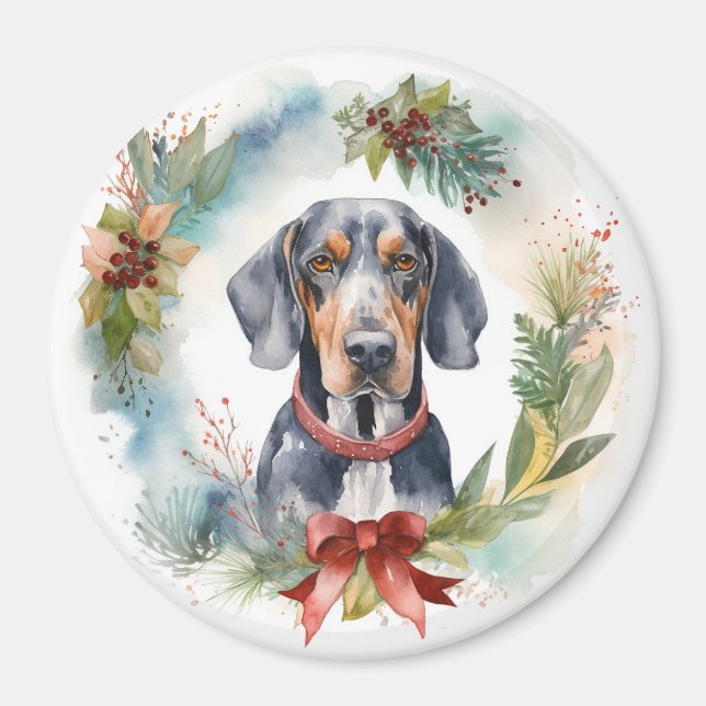 Imán Navidades de Bluetick Coonhound Wreath Festix Pup (Frente)