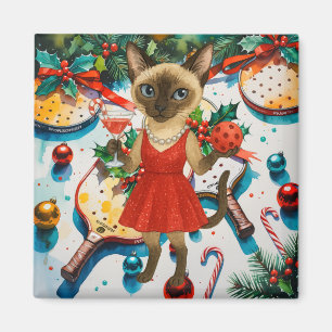 Imán Navidades de bolas de picnic para amantes del gato
