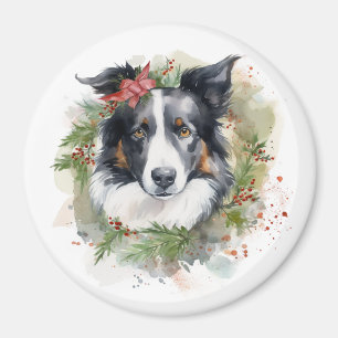 Imán Navidades de Border Collie Wreath Festimes Pup