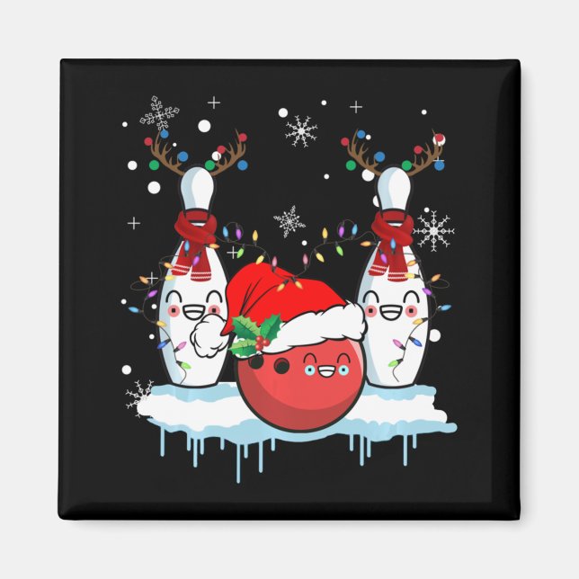 Imán Navidades de Bowling para renos en Santa Hat (Frente)