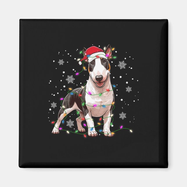 Imán Navidades de Bull Terrier Sweater Dog Xmas Luces T (Frente)