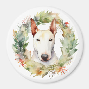 Imán Navidades de Bull Terrier Wreath Pup festivo