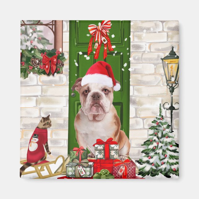Imán Navidades de Bulldog de Inglaterra (Frente)