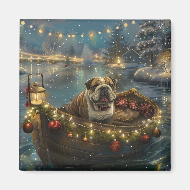 Imán Navidades de bulldog de vacaciones (Frente)