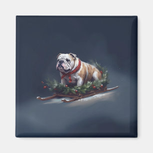 Imán Navidades de bulldog nevan invierno