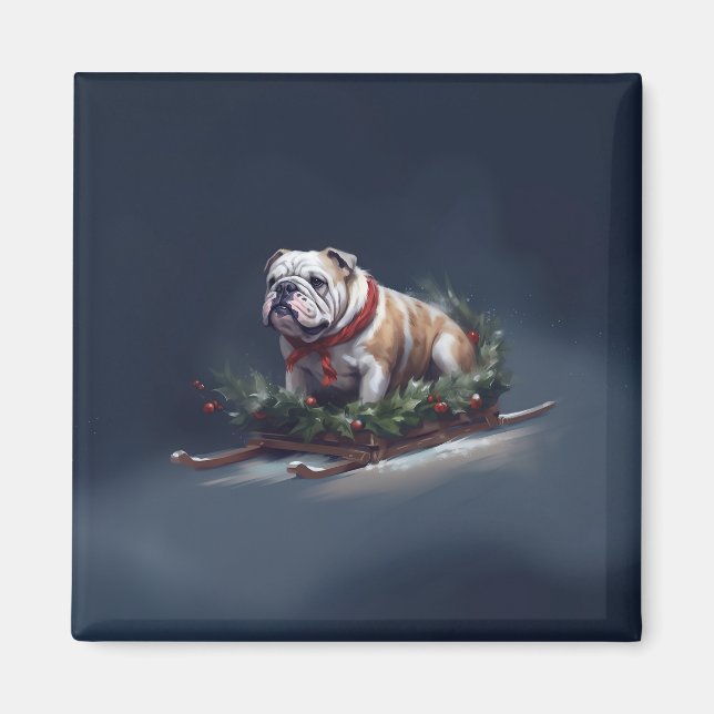 Imán Navidades de bulldog nevan invierno (Frente)