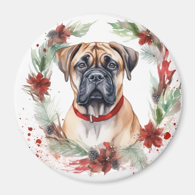 Imán Navidades de bullmastiff Wreath Festimes Pup (Frente)