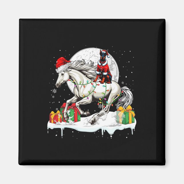 Imán Navidades de caballos de Santa Dobermann (Frente)