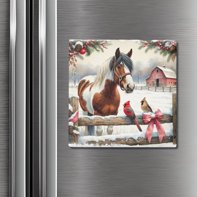 Imán Navidades de caballos y cardenales de Pinto (Subido por el creador)