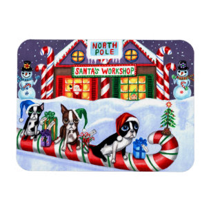 Imán Navidades de Candy Cane Santa de Boston Terriers