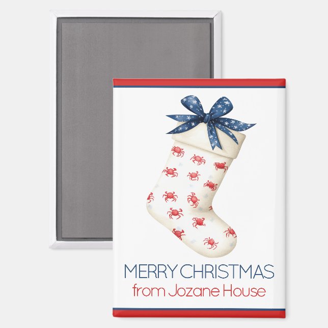 Imán Navidades de cangrejo rojo de la costa se levantan (Anverso/Reverso)