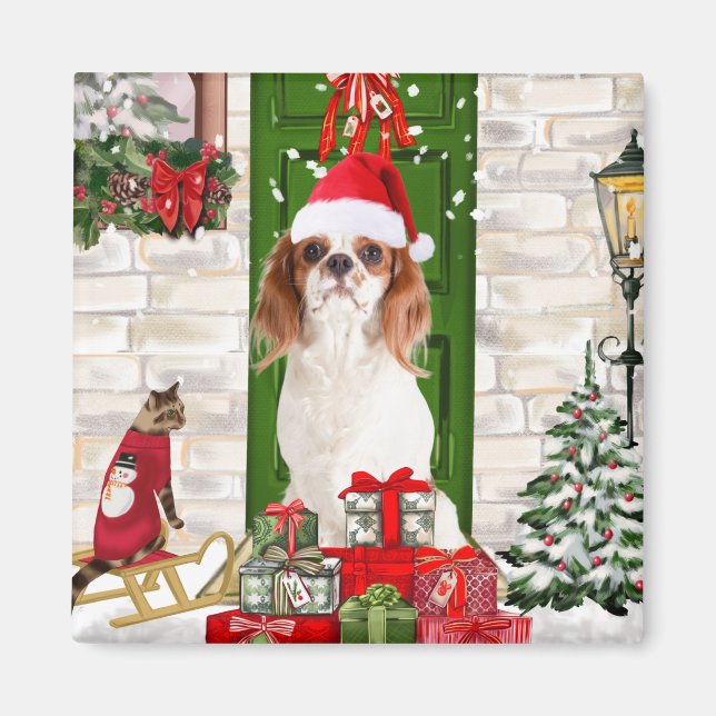 Imán Navidades de Cavalier King Dog (Frente)
