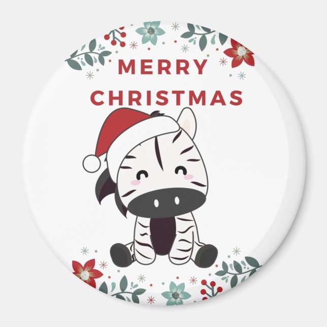 Imán Navidades de cebra Zebras Winter Animals Magnet (Frente)