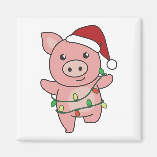 Imán Navidades de cerdo Invernal de animales de inviern (Frente)