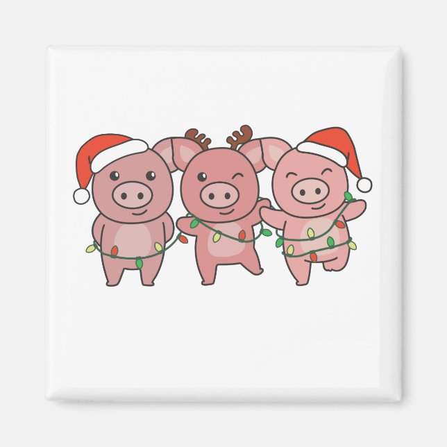 Imán Navidades de cerdo Navidades animales adoran cerdo (Frente)