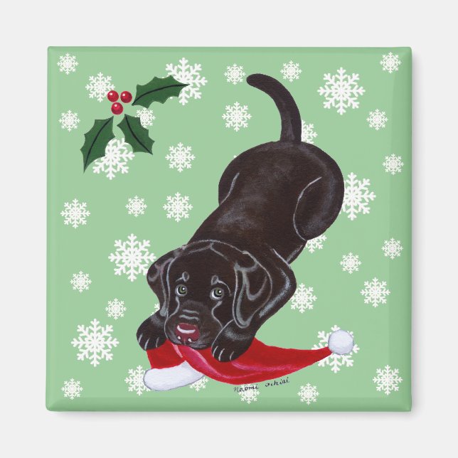 Imán Navidades de chocolate Labrador Puppy y Santa Hat (Frente)