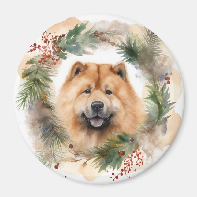 Imán navidades de chow Wreath Festimes Pup (Frente)