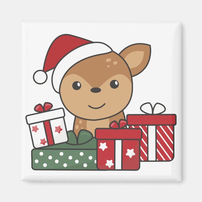 Imán Navidades de ciervos regalan animales de invierno  (Frente)