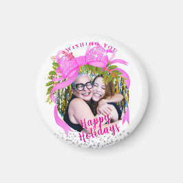 Imán Navidades de cinta rosa brillante blanco