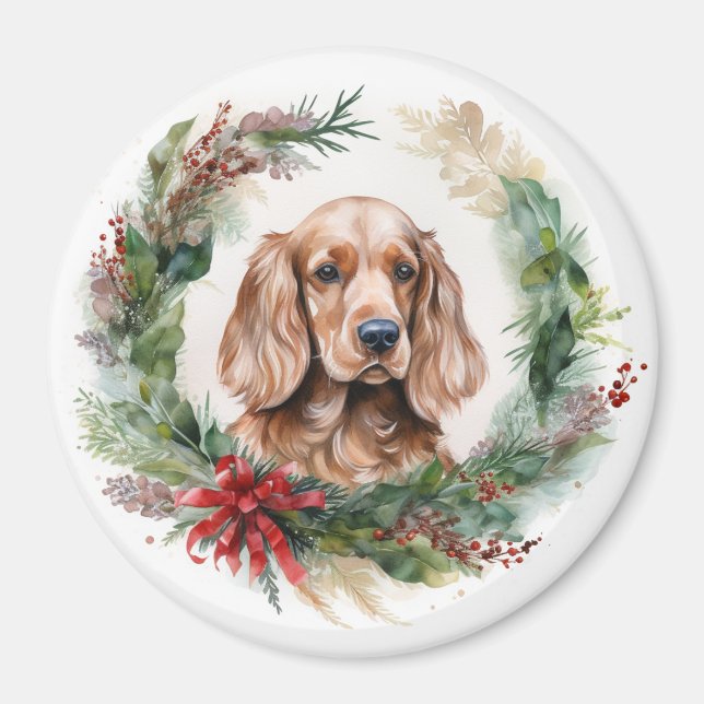 Imán Navidades de Cocker Spaniel Wreath Festimes Pup (Frente)