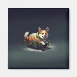 Imán Navidades de Corgi nevan invierno